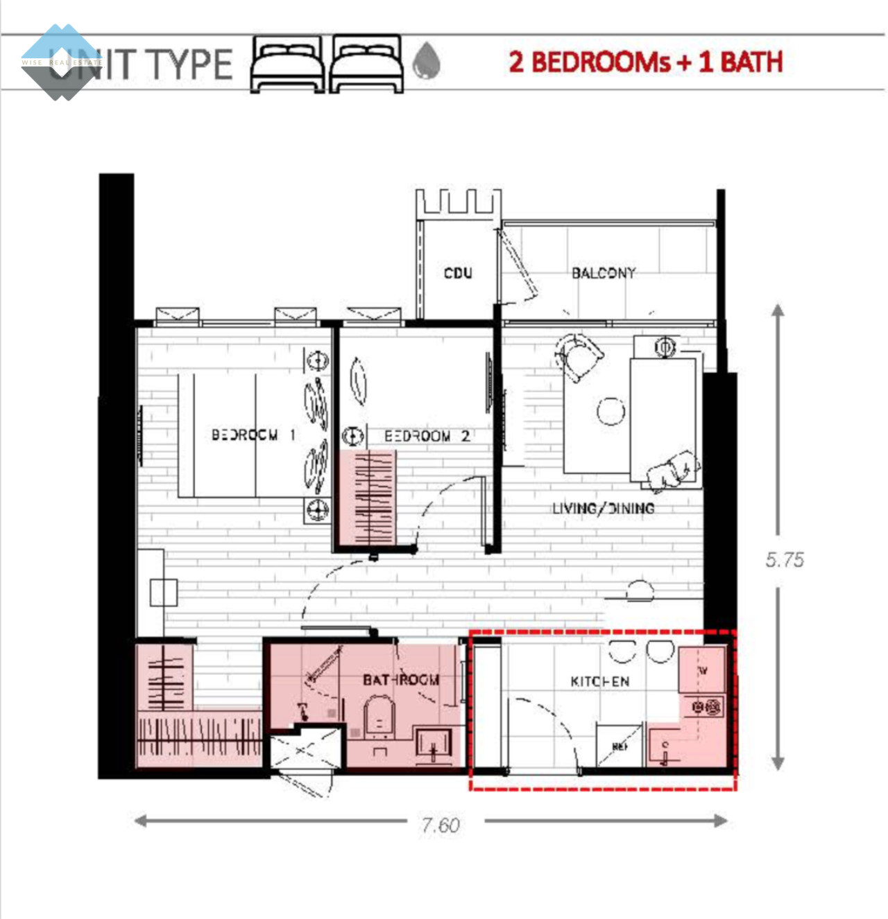 Wise Real Estate and Consultancy Agency's 2 Bedroom 1 Bathroom - The Whizdom 101 Inspire 10