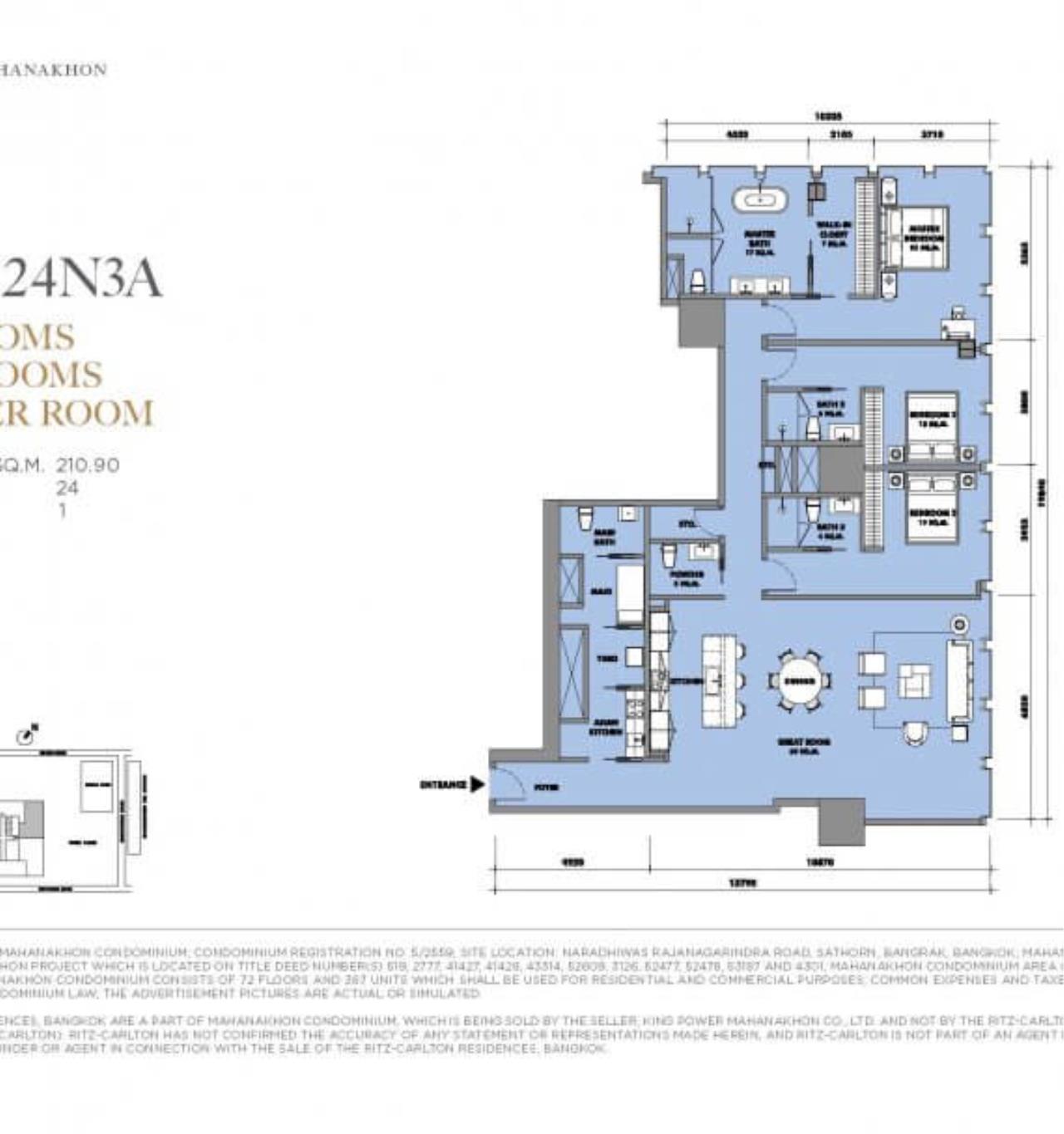 Bestbkkcondos Agency's 3 Bedrooms 3.5 Bathrooms Size 210.90sqm. The Ritz Carlton Residences for Sale ฿85,980,000 THB 1